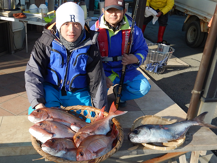 【1月26日】連日ヤリイカ、乗り活発！　コマセマダイ、6尾をキャッチした誘い方、図解説明しました。
